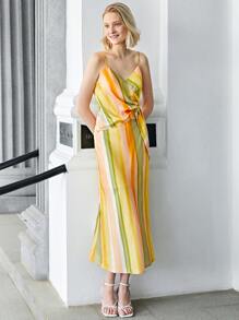 SHEIN 高腰條紋圖案半身裙 - 彩色 - 查看 3