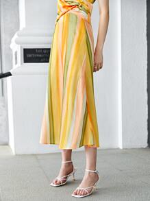 SHEIN 高腰條紋圖案半身裙 - 彩色 - 查看 4