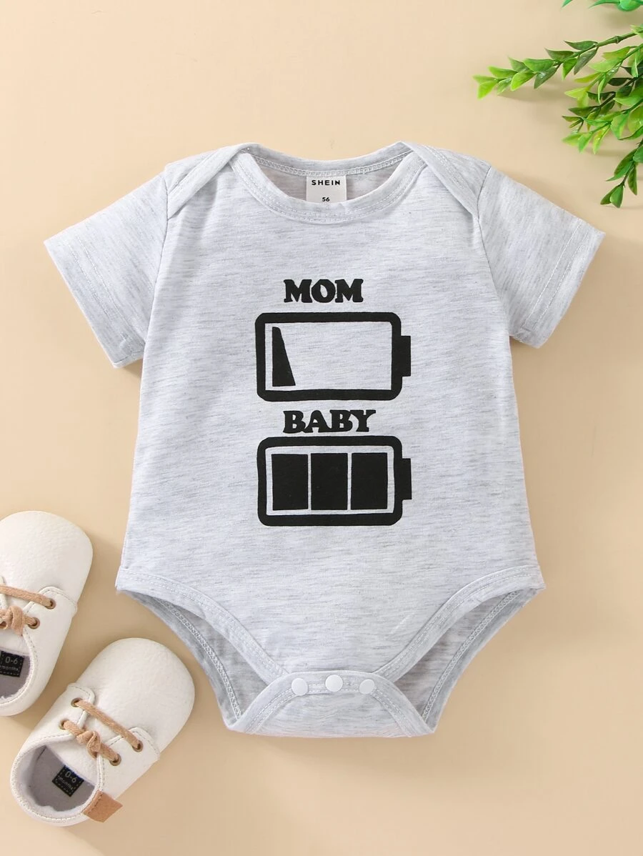 Baby Letter Graphic Bodysuit - Light Grey - View 1