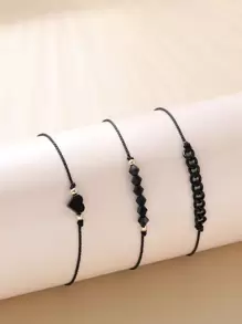 3 chiếc vòng tay trang trí hình trái tim và hạt cho ngày lễ tình nhân, mẹ, mẹ, ngày của mẹ, quà tặng - màu đen - Xem 6