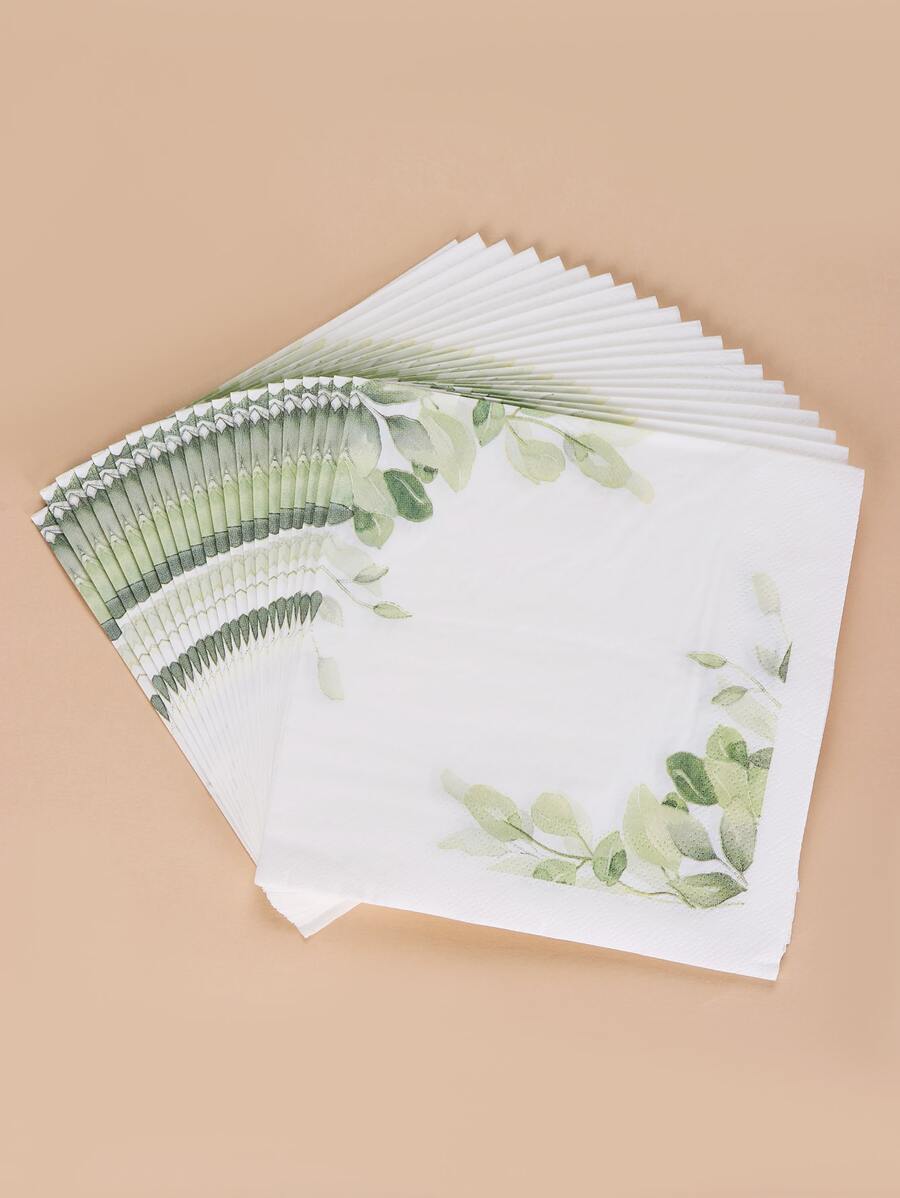 20入組葉子圖案一次性餐巾 - 白色 - 查看 1