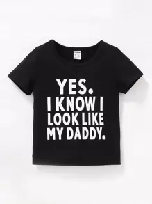 SHEIN Playful Pals Baby Boy Slogan Graphic Tee - Black - View 1