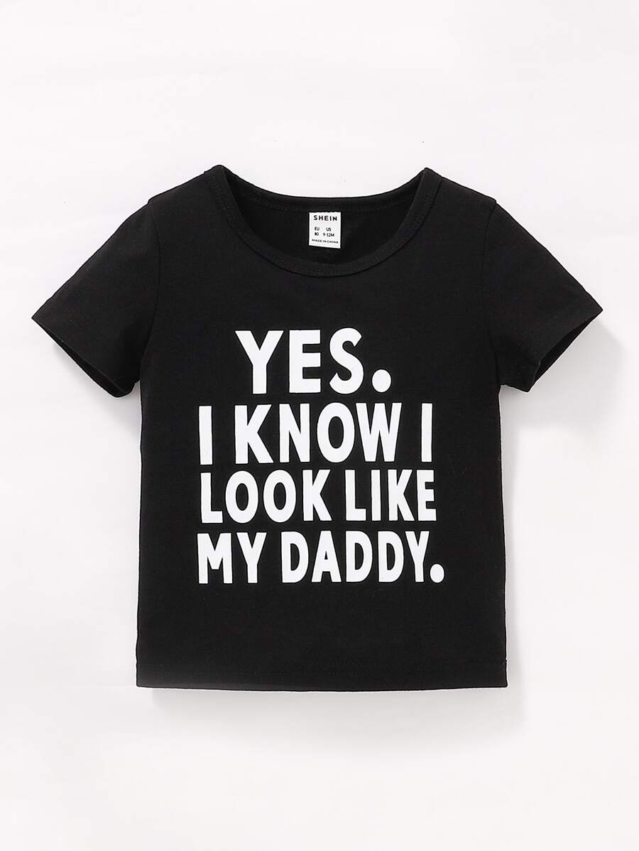 SHEIN Playful Pals Baby Boy Slogan Graphic Tee - Black - View 1