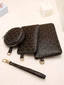 3入組字母圖案錢包，輕便拉鍊吊飾式現金、身分證、信用卡、便攜式袋、小錢包、短款錢包，時尚現代商務出差生日禮物，情人節周年紀念日禮物，女性淑女少女男性 - 咖啡棕 - 查看 2