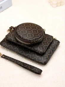 3入組字母圖案錢包，輕便拉鍊吊飾式現金、身分證、信用卡、便攜式袋、小錢包、短款錢包，時尚現代商務出差生日禮物，情人節周年紀念日禮物，女性淑女少女男性 - 咖啡棕 - 查看 3