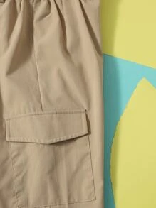 SHEIN Tween Boys Casual Elastic Waist Cargo Pants With Flap Pockets - Khaki - View 3