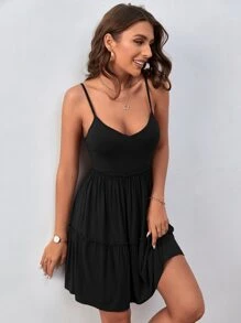 SHEIN Essnce Layered Frill Trim Ruffle Hem Cami Dress,Summer Dresses For Women - Black - View 3