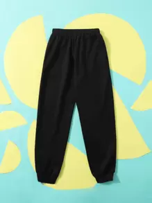 SHEIN Tween Boy Casual Elastic Waist Drawstring Shorts With Letter Print