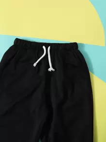 SHEIN Tween Boy Casual Elastic Waist Drawstring Shorts With Letter Print
