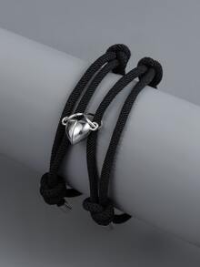 2pcs Men Rainbow Striped Knot Decor Magnetic Bracelet - Black - View 2