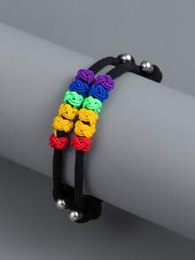 2pcs Men Rainbow Striped Knot Decor Magnetic Bracelet - Black - View 3
