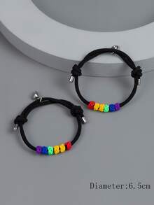 2pcs Men Rainbow Striped Knot Decor Magnetic Bracelet - Black - View 4