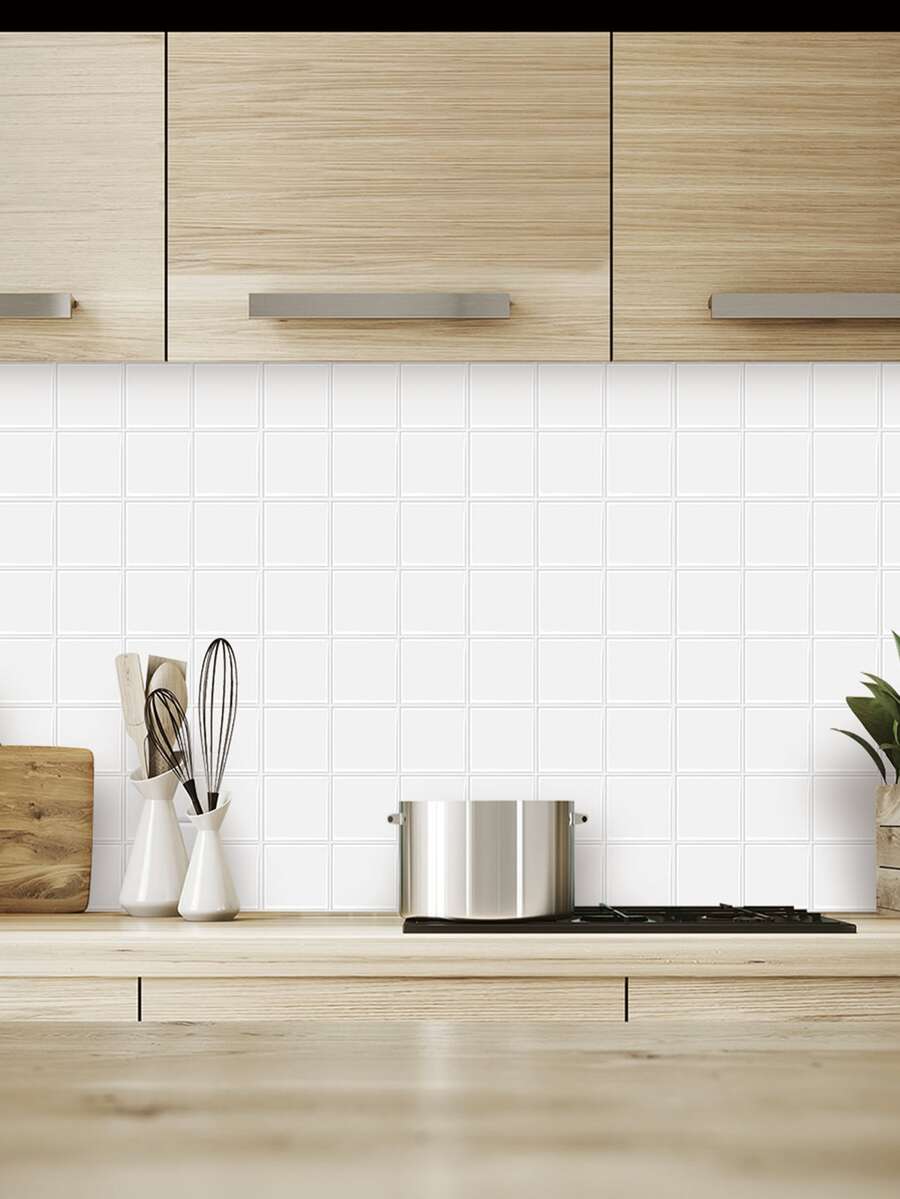 1入組格子設計廚房貼紙 - 白色 - 查看 1