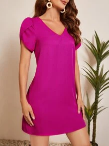 SHEIN Clasi Đầm Trọn gói màu trơn Giải trí - Màu Hồng Tươi - Xem 3