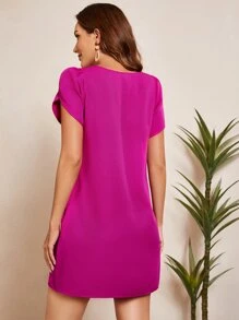 SHEIN Clasi Đầm Trọn gói màu trơn Giải trí - Màu Hồng Tươi - Xem 2