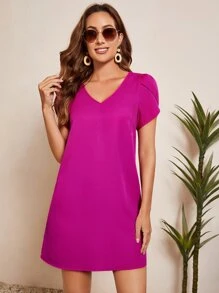 SHEIN Clasi Đầm Trọn gói màu trơn Giải trí - Màu Hồng Tươi - Xem 4