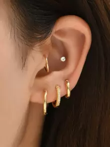 6 cái Rhinestone Decor Hoop Bông tai Trang sức bằng đồng - Vàng - Xem 1