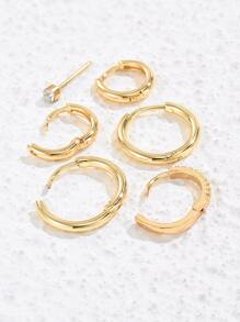 6 cái Rhinestone Decor Hoop Bông tai Trang sức bằng đồng - Vàng - Xem 4