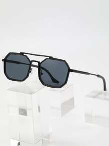 Men Top Bar Geometric Frame Fashion Glasses Casual Shades Accessories For Summer Beach Vacation,Outdoor,Travel - Black - View 1