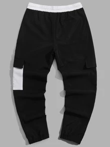 Manfinity VCAY Quần Nam Dây kéo Túi Khối Màu Đường phố - Đen và trắng - Xem 2