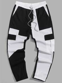 Manfinity VCAY Quần Nam Dây kéo Túi Khối Màu Đường phố - Đen và trắng - Xem 3