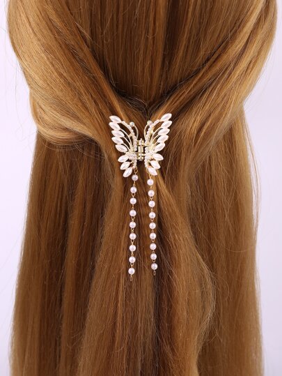 Faux Pearl Charm Butterfly Decor Hårklo
