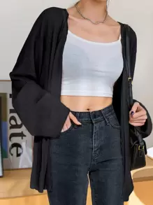 DAZY Batwing Sleeve Open Front Coat Women Jacket,Fall Women Clothes - Black - View 1