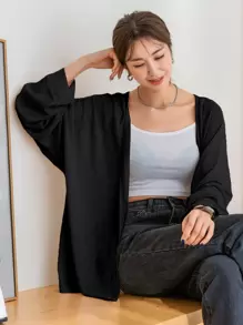 DAZY Batwing Sleeve Open Front Coat Women Jacket,Fall Women Clothes - Black - View 7