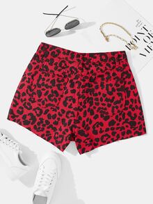 Shorts con estampado de leopardo bajo crudo - Rojo - Ver 2
