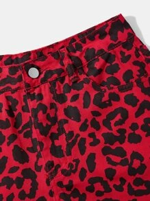 Shorts con estampado de leopardo bajo crudo - Rojo - Ver 6