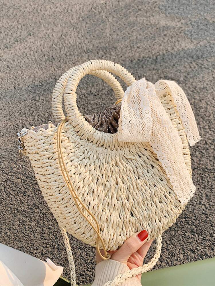 Yogodlns Straw Woven Crossbody Shoulder Bag Daisy Decor Handmade Small Purse Handbag Bohemia Summer Bag, Vacation Essentials, Perfectly Matching With Beach Accessories Women