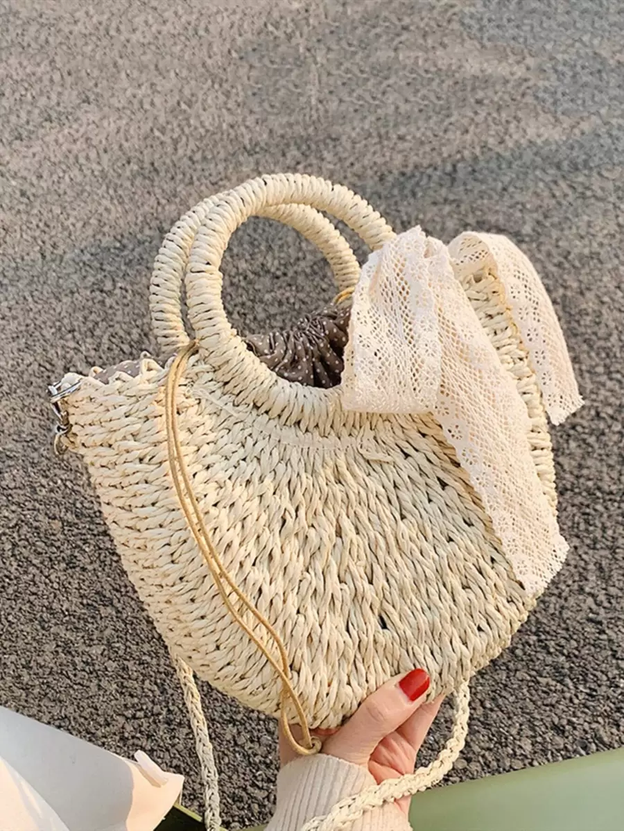 Yogodlns Straw Woven Crossbody Shoulder Bag Daisy Decor Handmade Small Purse Handbag Bohemia Summer Bag, Vacation Essentials, Perfectly Matching With Beach Accessories Women - Beige - View 1