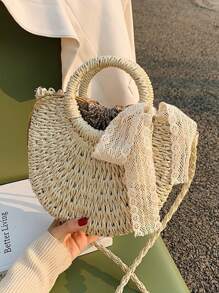 Yogodlns Straw Woven Crossbody Shoulder Bag Daisy Decor Handmade Small Purse Handbag Bohemia Summer Bag, Vacation Essentials, Perfectly Matching With Beach Accessories Women - Beige - View 5