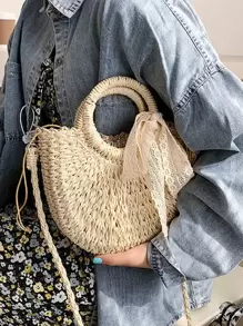 Yogodlns Straw Woven Crossbody Shoulder Bag Daisy Decor Handmade Small Purse Handbag Bohemia Summer Bag, Vacation Essentials, Perfectly Matching With Beach Accessories Women - Beige - View 7