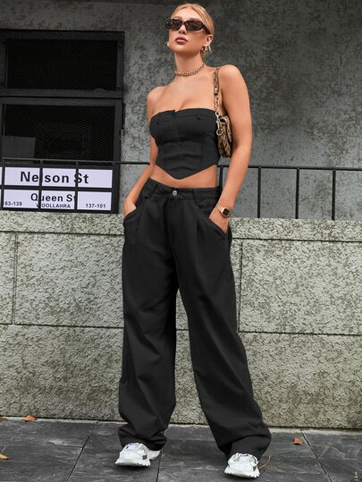 Jeans tasca inclinata gamba ampia