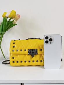 Đúng mốt Màu thuần Cô gái Goth hiện đại Chuỗi Với đinh tán Phong cách đường phố Túi đeo chéo Túi đeo vai , Hoàn hảo Đối với Mua sắm - Màu vàng - Xem 4