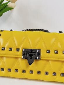 Đúng mốt Màu thuần Cô gái Goth hiện đại Chuỗi Với đinh tán Phong cách đường phố Túi đeo chéo Túi đeo vai , Hoàn hảo Đối với Mua sắm - Màu vàng - Xem 6