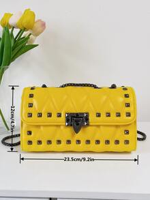 Đúng mốt Màu thuần Cô gái Goth hiện đại Chuỗi Với đinh tán Phong cách đường phố Túi đeo chéo Túi đeo vai , Hoàn hảo Đối với Mua sắm - Màu vàng - Xem 7