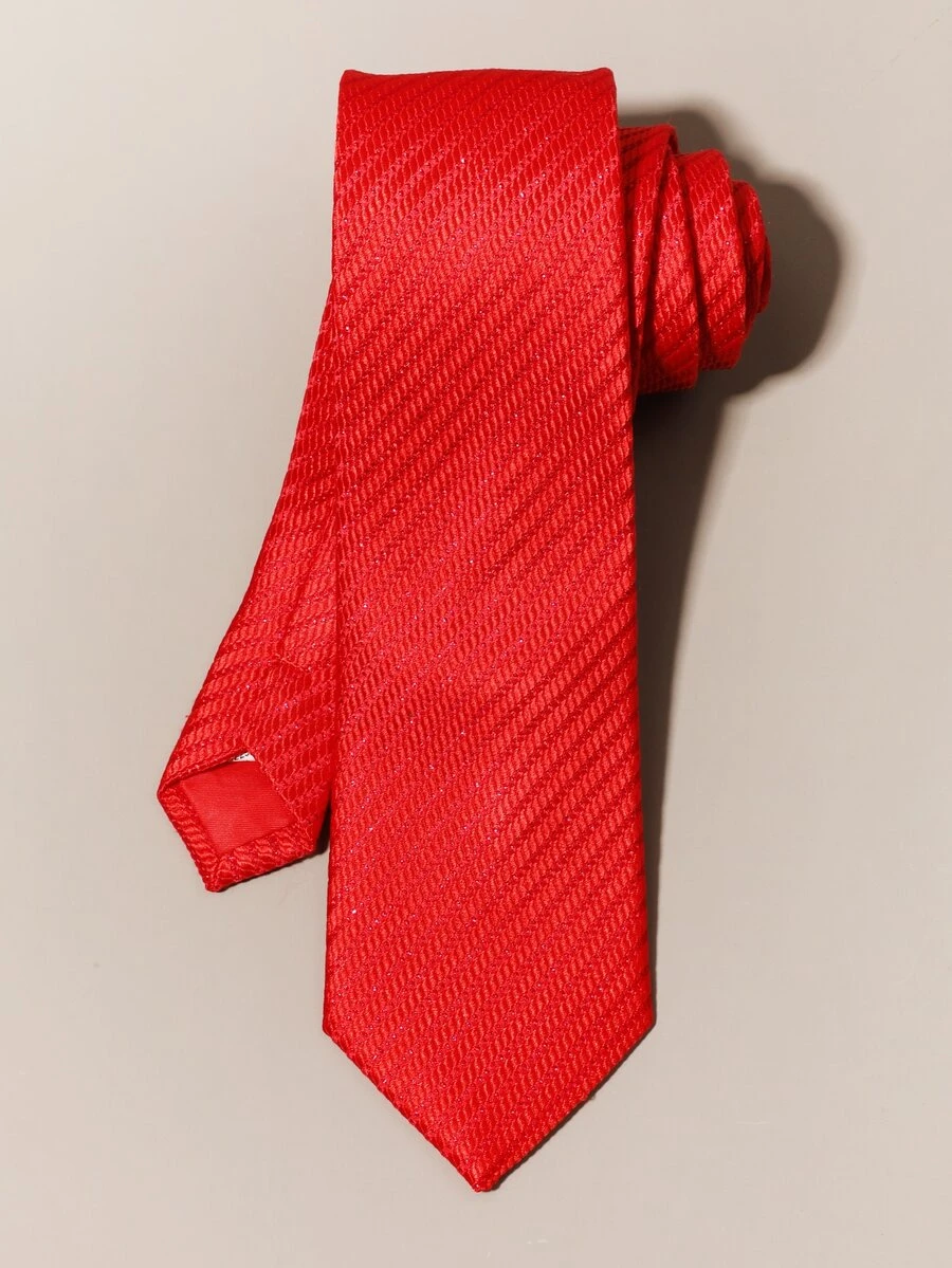 Men Glitter Detail Tie - Red - View 1