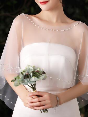 水钻和人造珍珠装饰婚礼裹巾