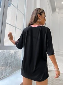 Áo thun nữ Lá thư Sọc Thể thao - màu đen - Xem 2