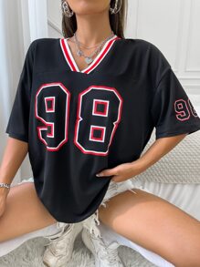 Áo thun nữ Lá thư Sọc Thể thao - màu đen - Xem 4