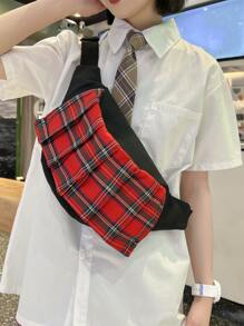 Tartan Pattern Bum Bag - Red - View 1
