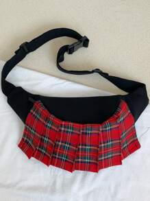 Tartan Pattern Bum Bag - Red - View 2