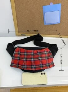 Tartan Pattern Bum Bag - Red - View 5