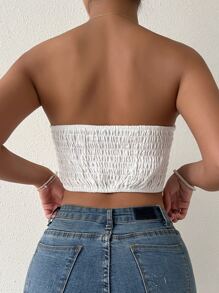 SHEIN Privé 花卉刺繡鏤空蕾絲花邊鉤眼扣抹胸上衣 - 白色 - 查看 2