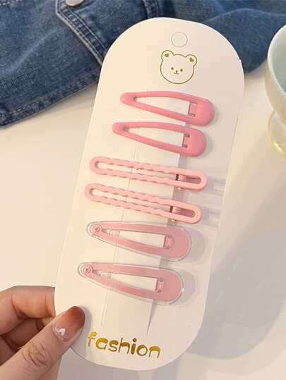 6pcs Minimalist Cute Y2K Colorful Hair Clip For Daily Casual Outing Wear Claw Clips Hair Claws Hair Barrettes, School Stuff, Pink Hair Clips