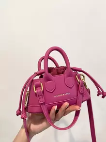 Mini Letter Graphic Drawstring Design Bucket Bag - Hot Pink - View 2