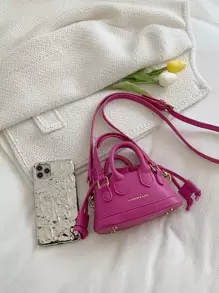 Mini Letter Graphic Drawstring Design Bucket Bag - Hot Pink - View 3