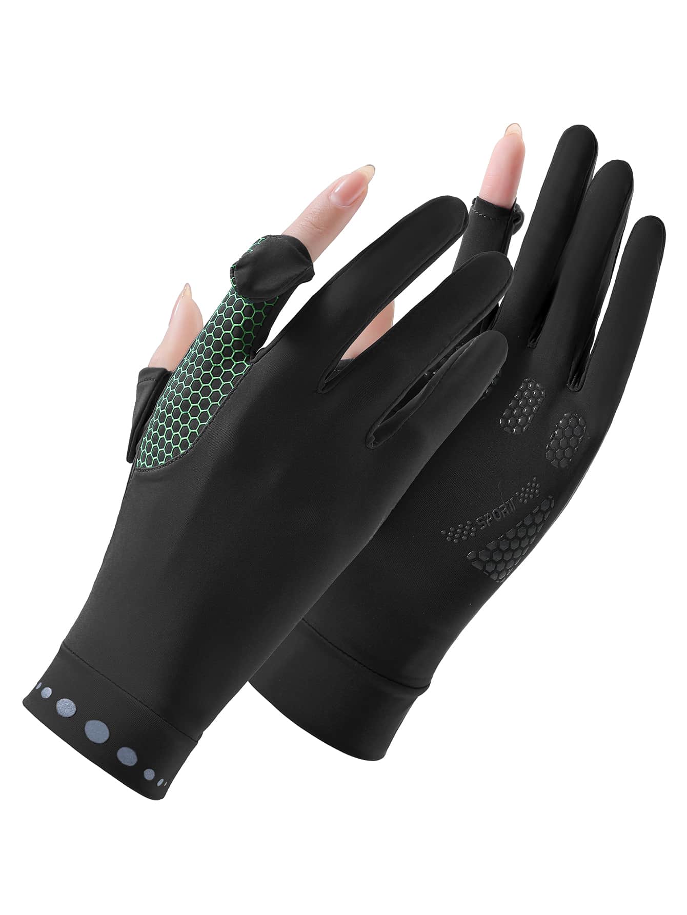 1pair Geometric Pattern Sun Protection Sports Gloves,Suitable For Cycling,Riding Motorcycle And Skiing,Black Gloves - Black - View 1